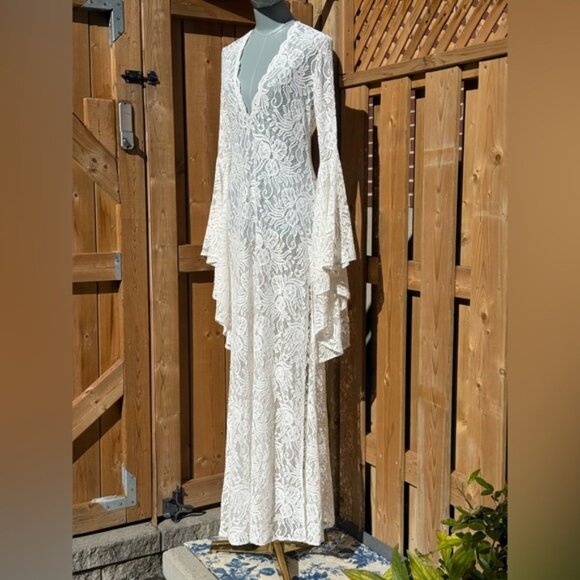 🆕 ALEXANDRA MIRO 🧿 NWOT Kara Long Boylen Sleeve Kaftan, Ivory Lace - Sz M - Picture 5 of 14